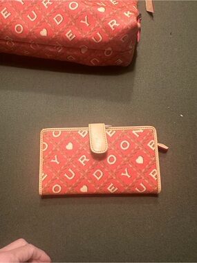 Vintage Dooney and Bourke Red Cherry Crossword Logo Print Wallet Rare NWT
